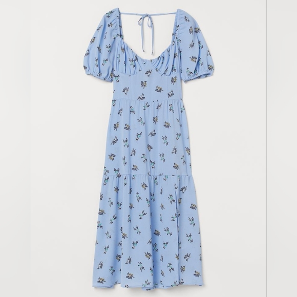 Creped Dress - Light Blue, Floral - Picture 2 of 2